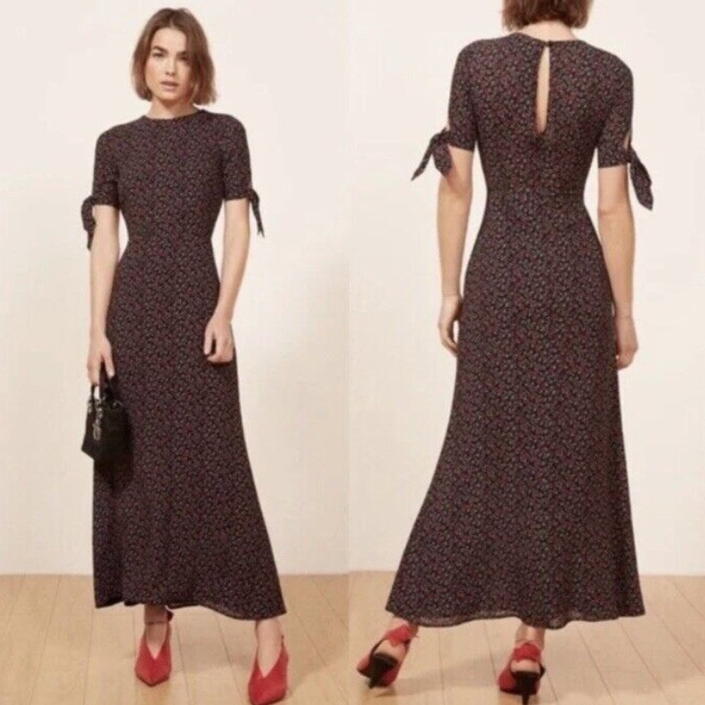 Reformation Amsterdam red roses floral print midi maxi long dress size 2